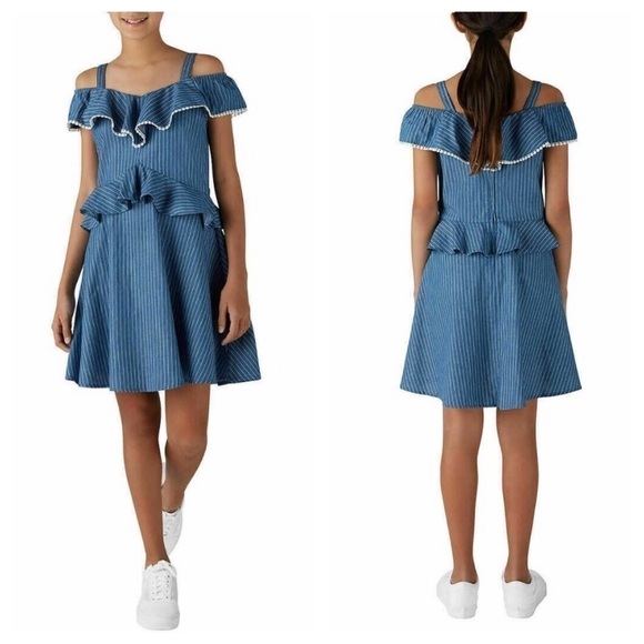 BCBGirls Dress Sleeveless Ruffle Striped Blue Summer Spring Dressy Cute New - Picture 1 of 16